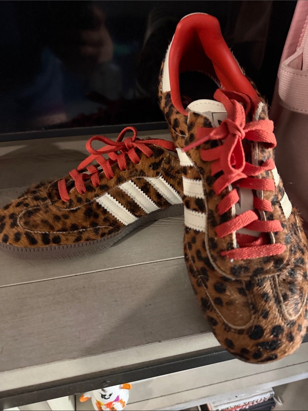 adidas women’s Leopard Print Sneakers with Red Laces and White Stripes